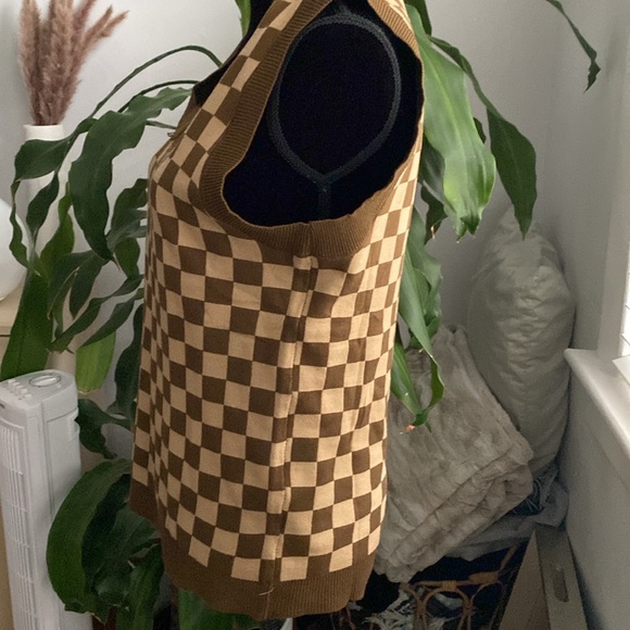 Daisy Street brown checker vest - Picture 2 of 6